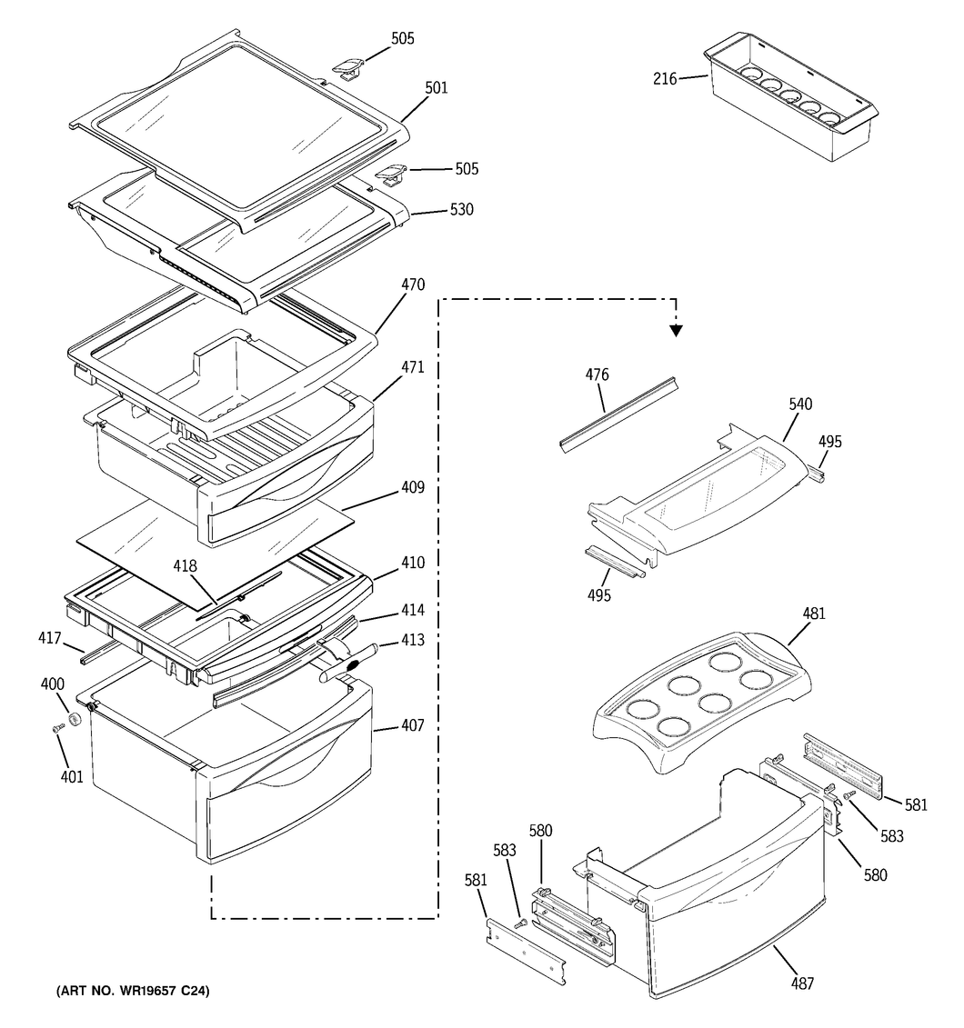 Refrigerator shelf WR71X10262 - appliance diagrams