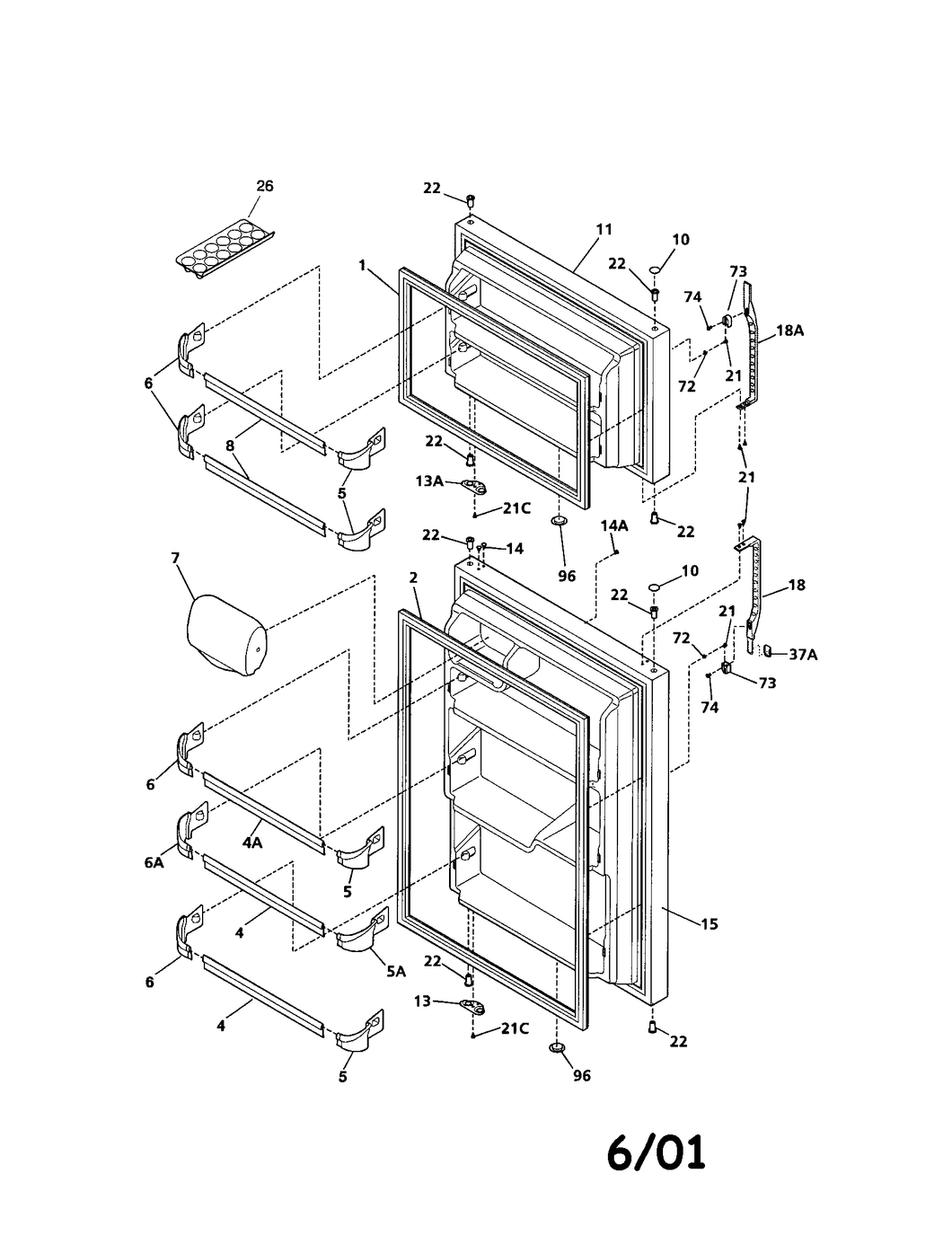 Refrigerator door hinge bushing 240311201 - appliance diagrams
