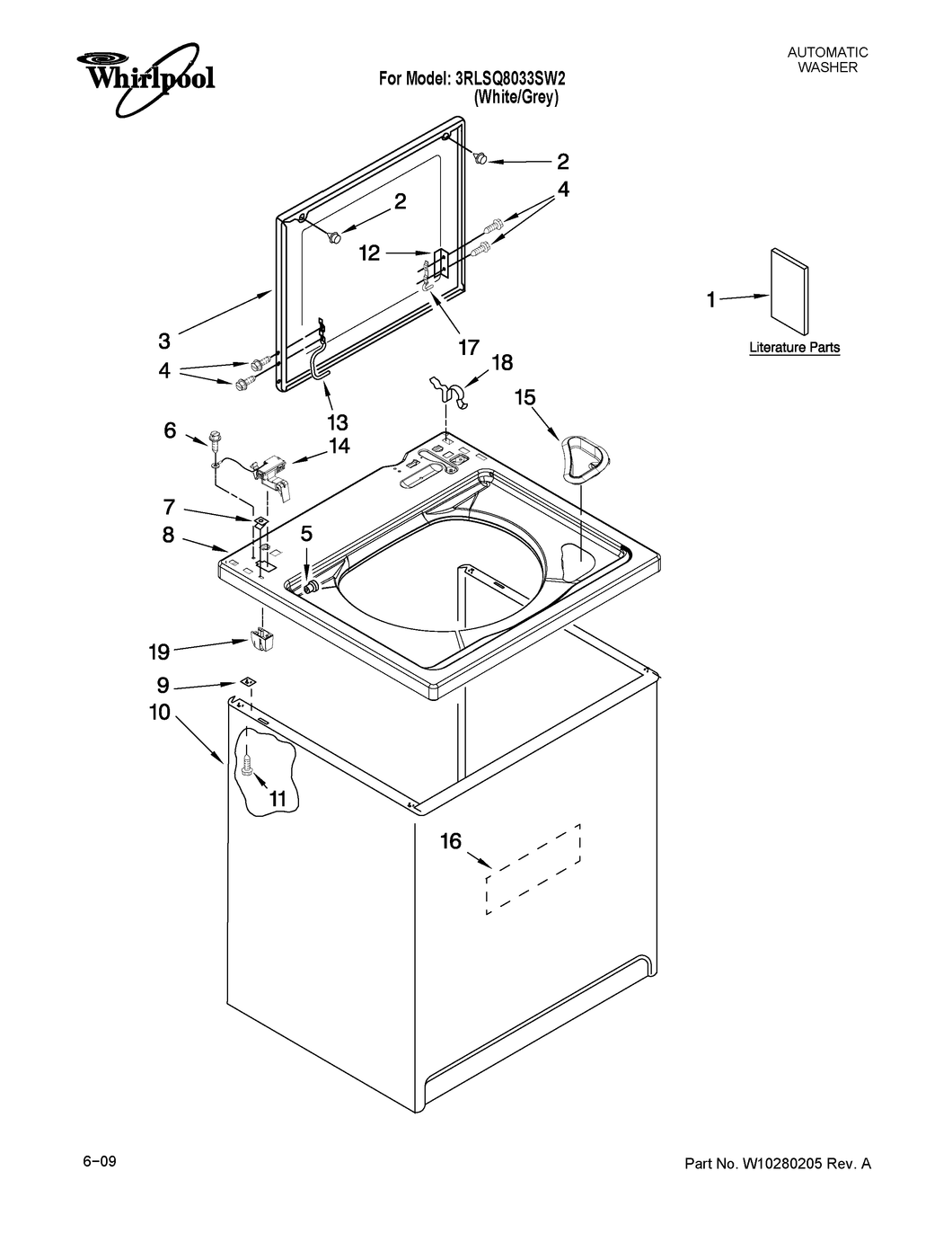 Washer lid strike W10225136 - appliance diagrams